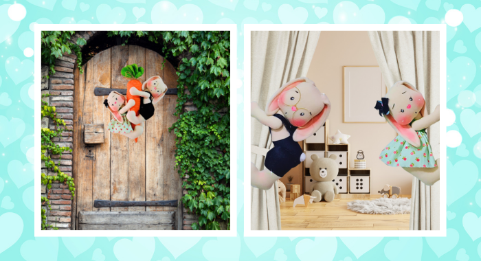 Aula Casal De Coelhos Enfeite Porta Ou Cortina