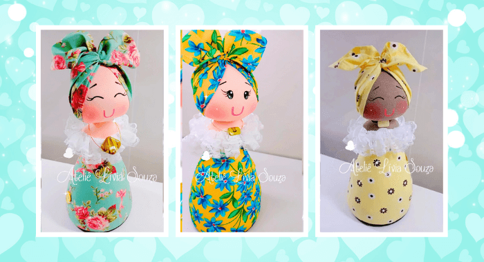 Uma boneca de pano, peso de porta , com molde gratuito, feito com chita e CD .